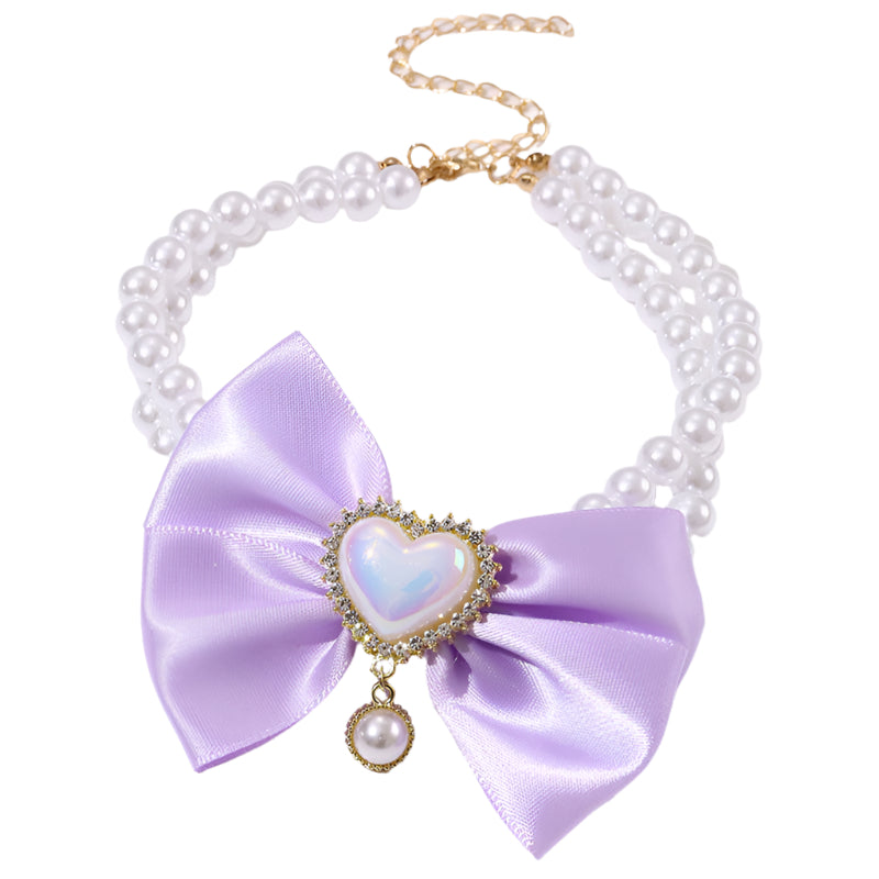 Cute Heart Shape Princess Style Pet Dog Cat Pearl Necklace.