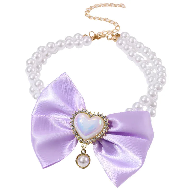 Cute Heart Shape Princess Style Pet Dog Cat Pearl Necklace.