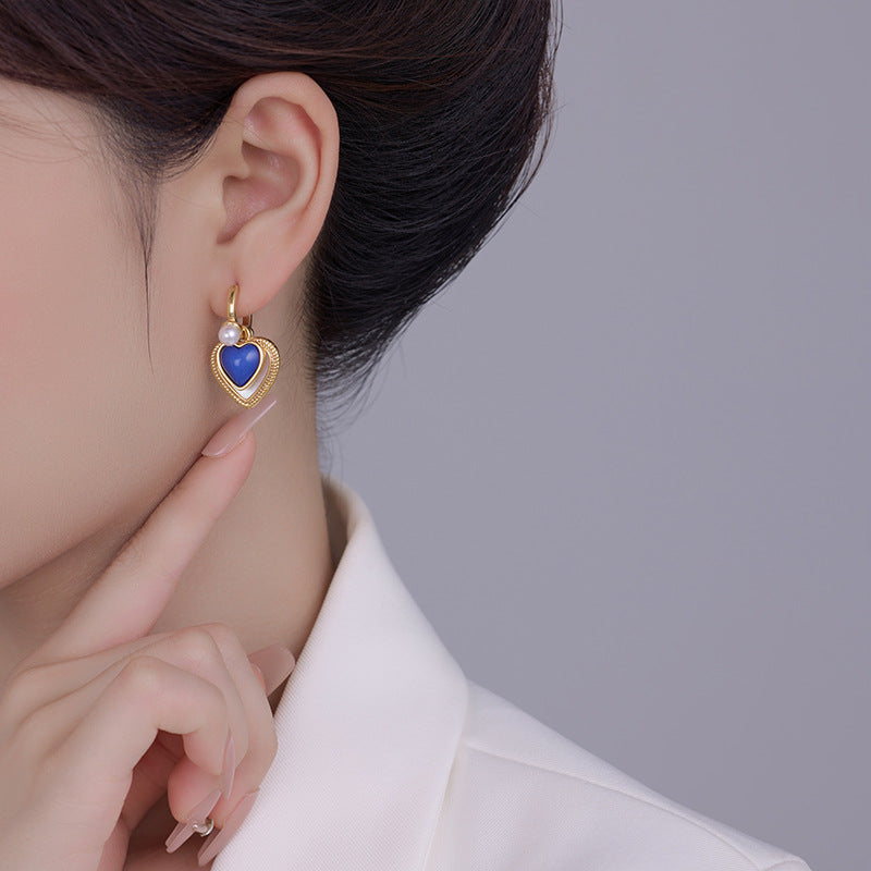 Natural Shell Klein Blue Loving Heart Earrings Clip For Women