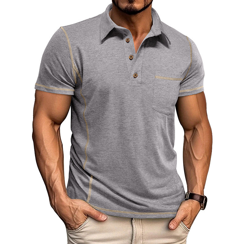 Short-Sleeved Lapel T-Shirt With Chest Pocket