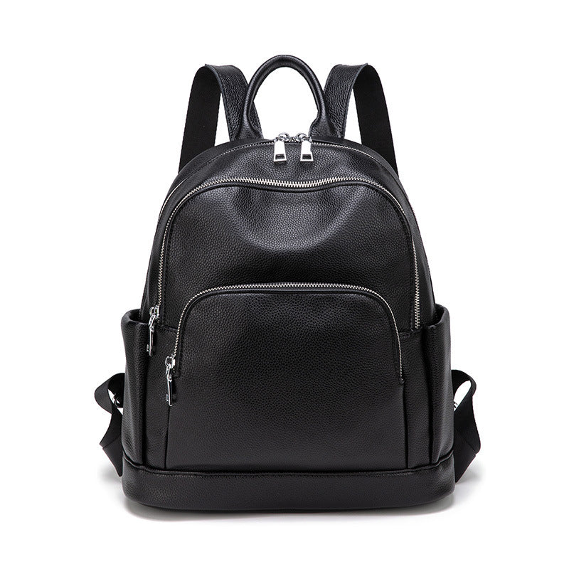 Fashionable Solid Color Large Capacity Trendy Women's Backpack Soft Leather Bag