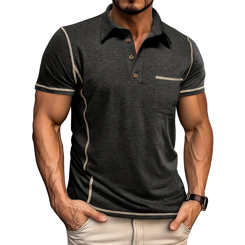 Short-Sleeved Lapel T-Shirt With Chest Pocket