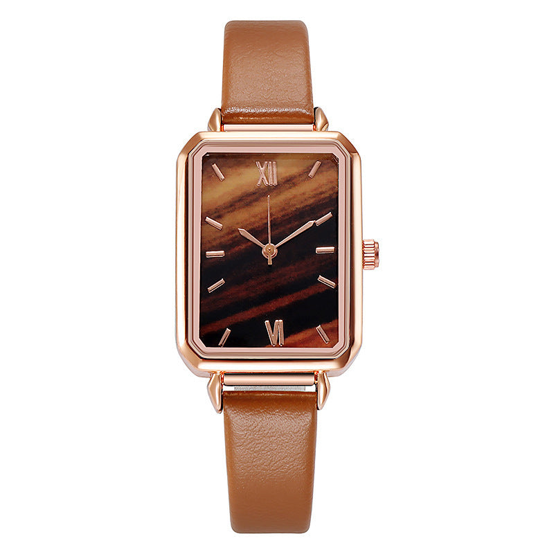 Retro Rectangular Women's Watch With Leather Strap