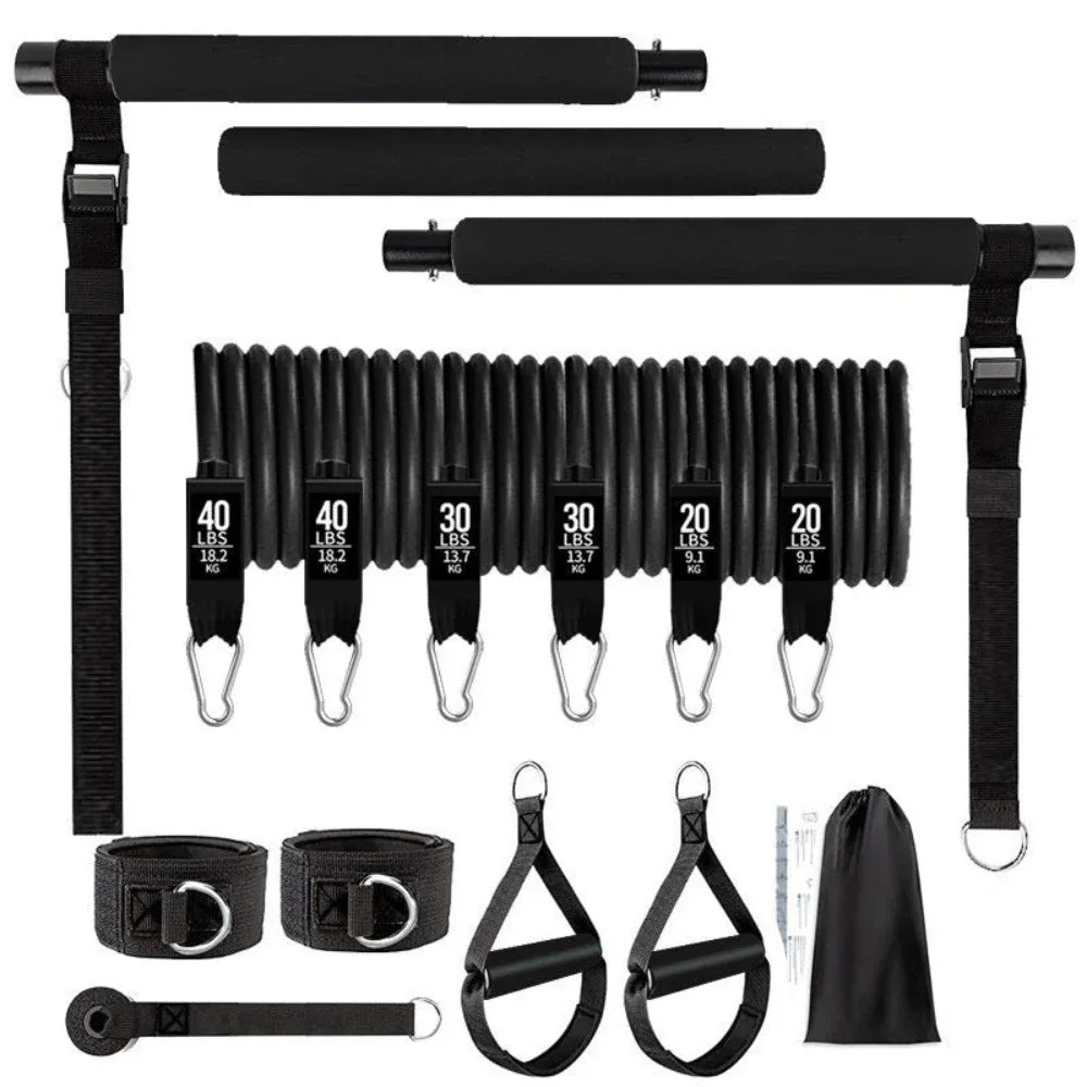 Fitness Workout Yoga Gymnastic Bar Reinforced Resistance Bands Pull Rope Set.