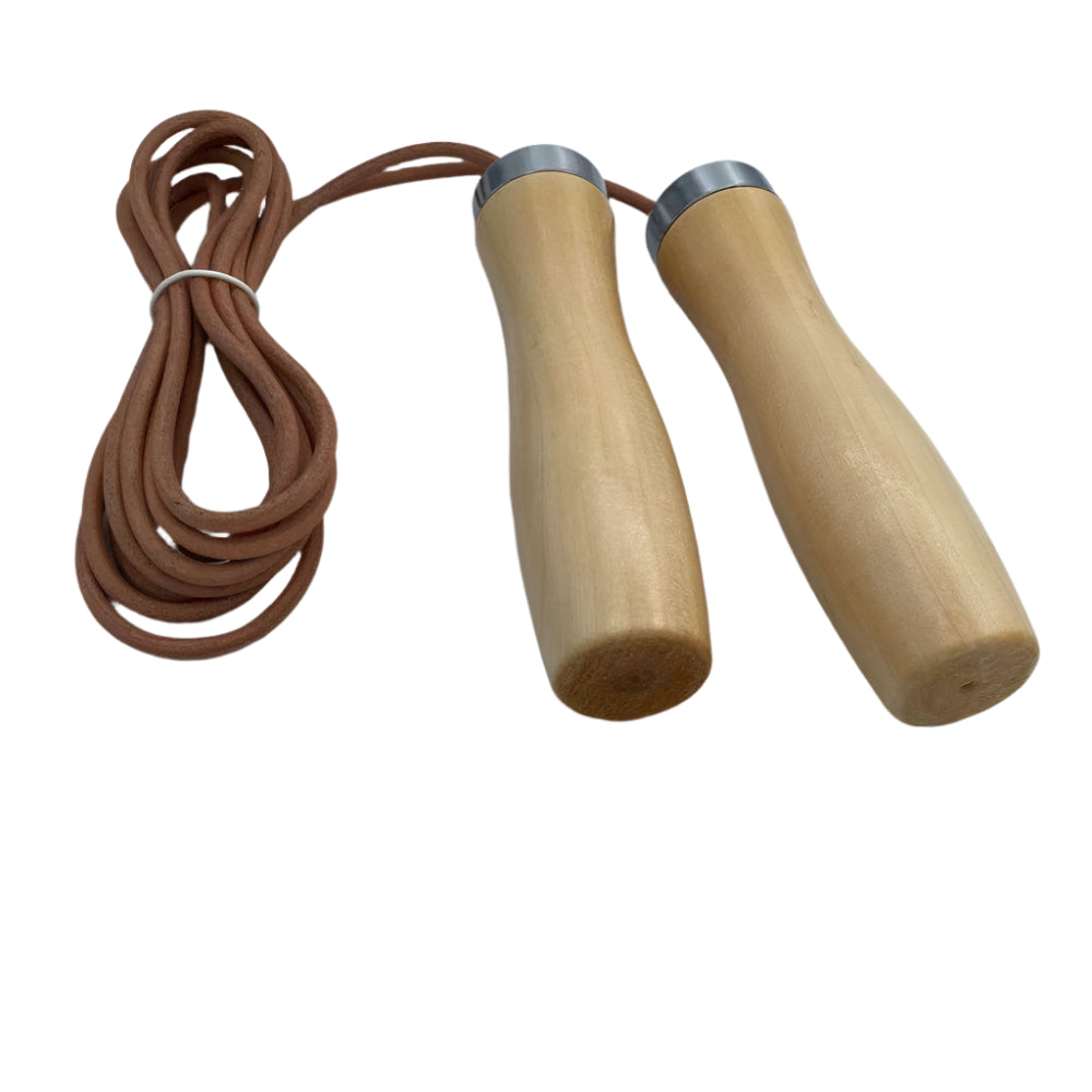Real Cowhide Leather Rope With Solid Wood Handles Fitness Training Jump Rope.