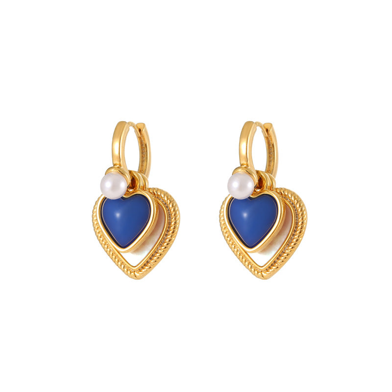 Natural Shell Klein Blue Loving Heart Earrings Clip For Women