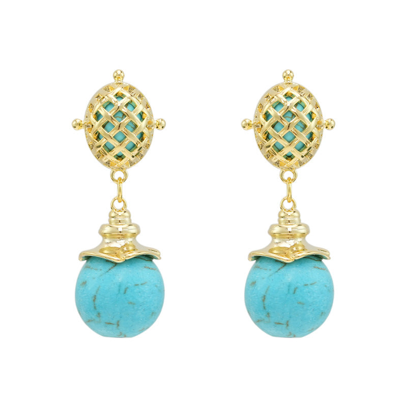 Turquoise Long Silver Pin Earrings For Women