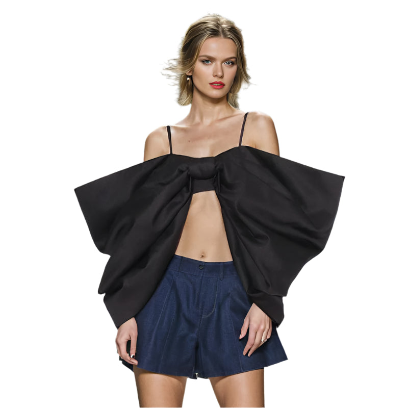 Fashion Solid Color Pure Desire Bow Suspenders Top