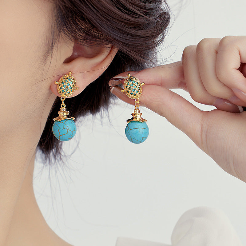 Turquoise Long Silver Pin Earrings For Women