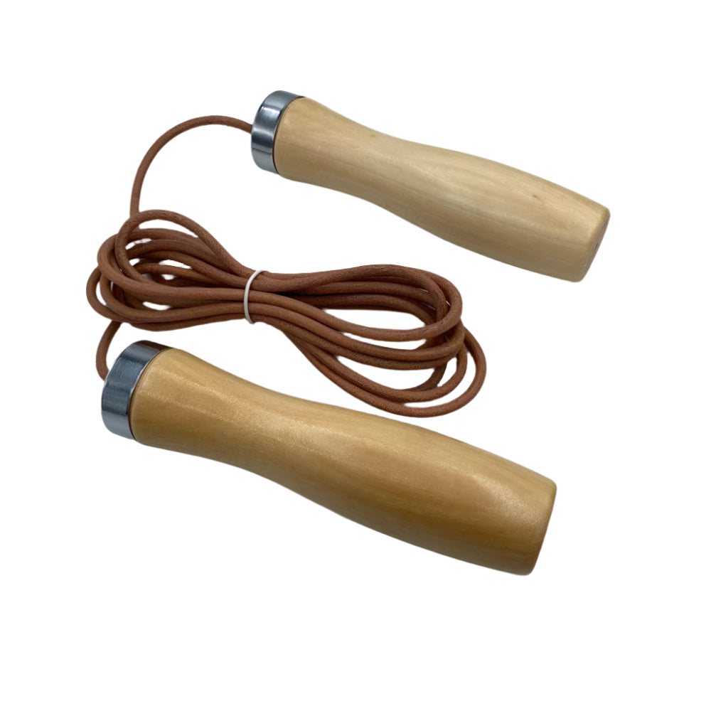 Real Cowhide Leather Rope With Solid Wood Handles Fitness Training Jump Rope.