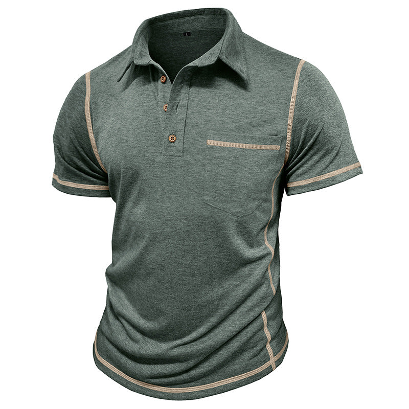 Short-Sleeved Lapel T-Shirt With Chest Pocket