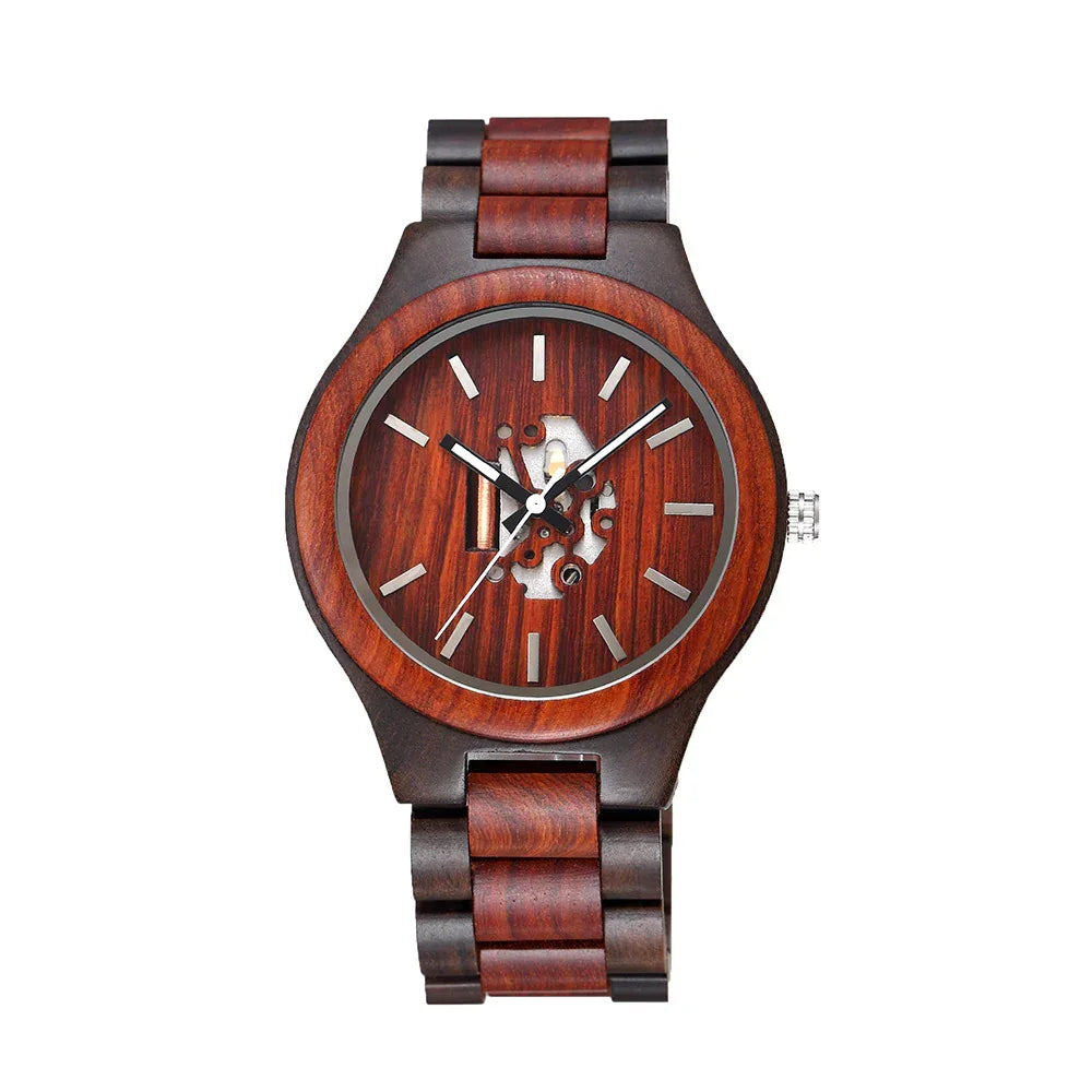 Men's Wooden Watch With 2035 Japanese Movement And Luminous Pointers