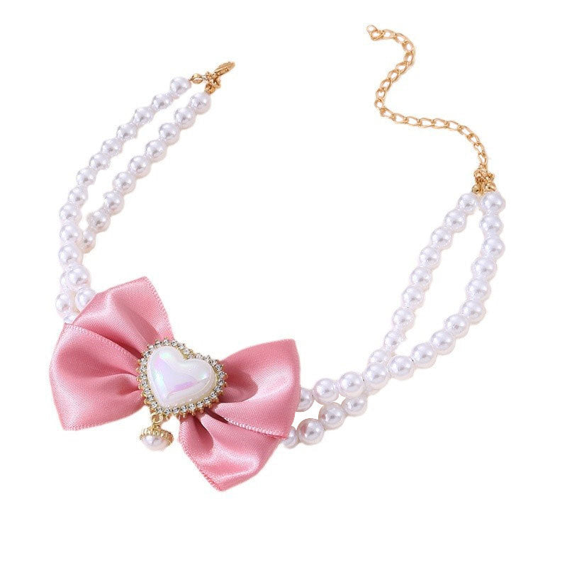 Cute Heart Shape Princess Style Pet Dog Cat Pearl Necklace.
