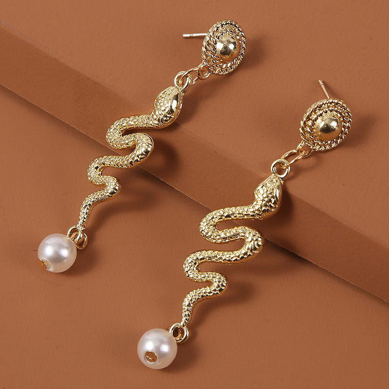 Ins Trend Creative Animal Snake Pearls Earrings Jewelry