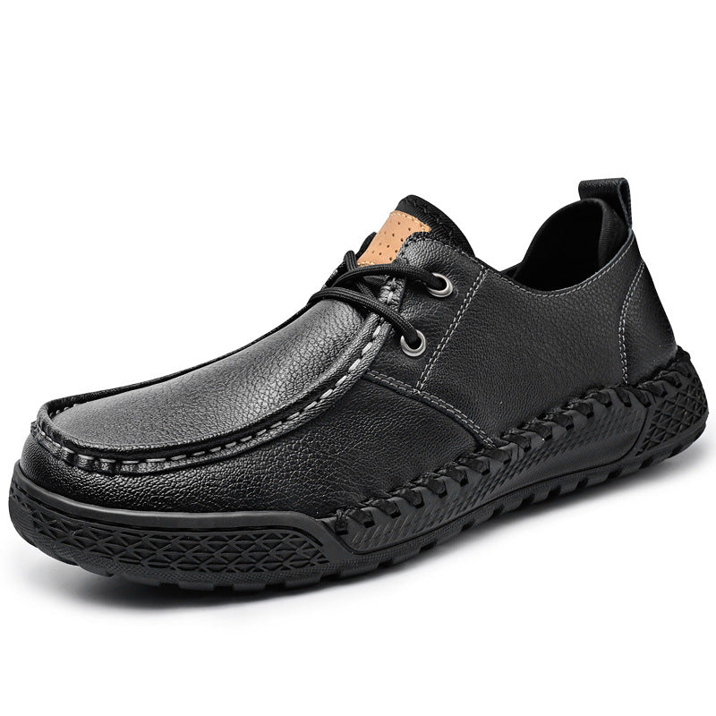 Men's Casual Leather Hand-Stitched Bottom Lightweight Low Top Shoes