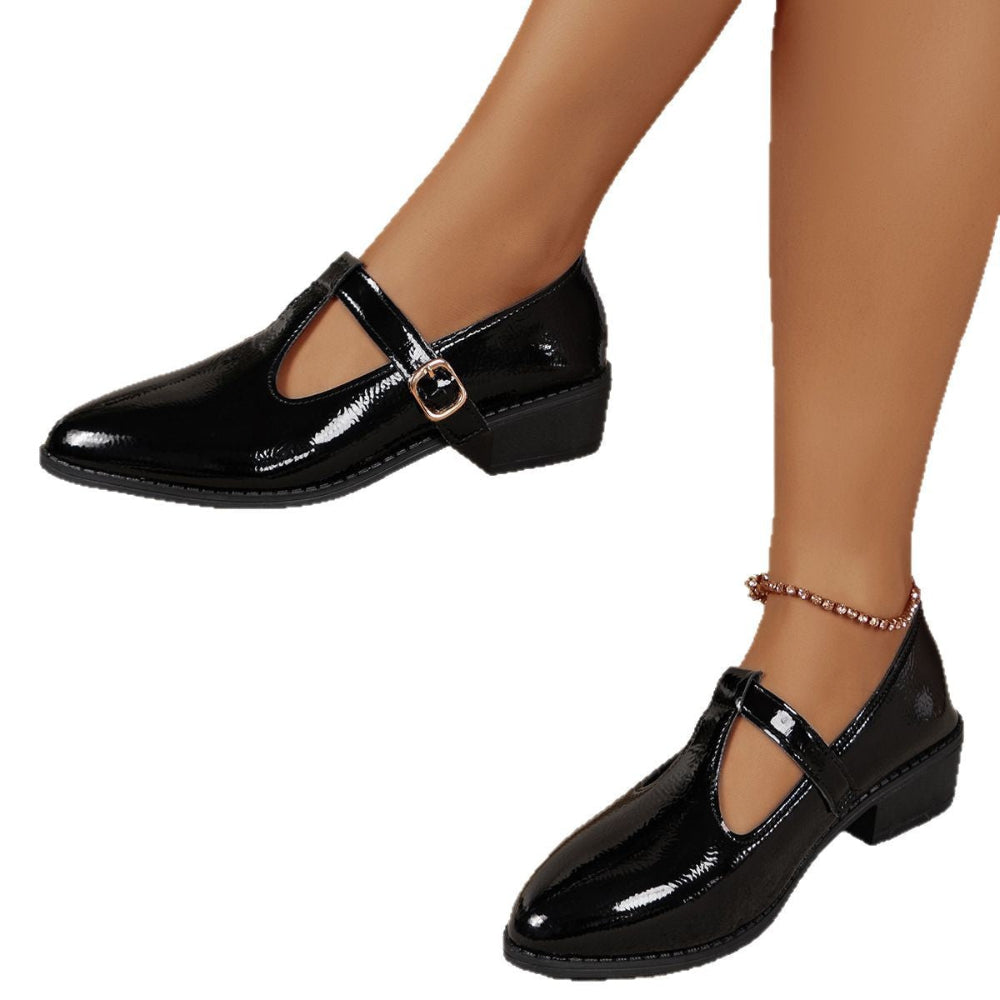 British Style Pointed Toe Shallow Mouth Buckle Shoes For Women