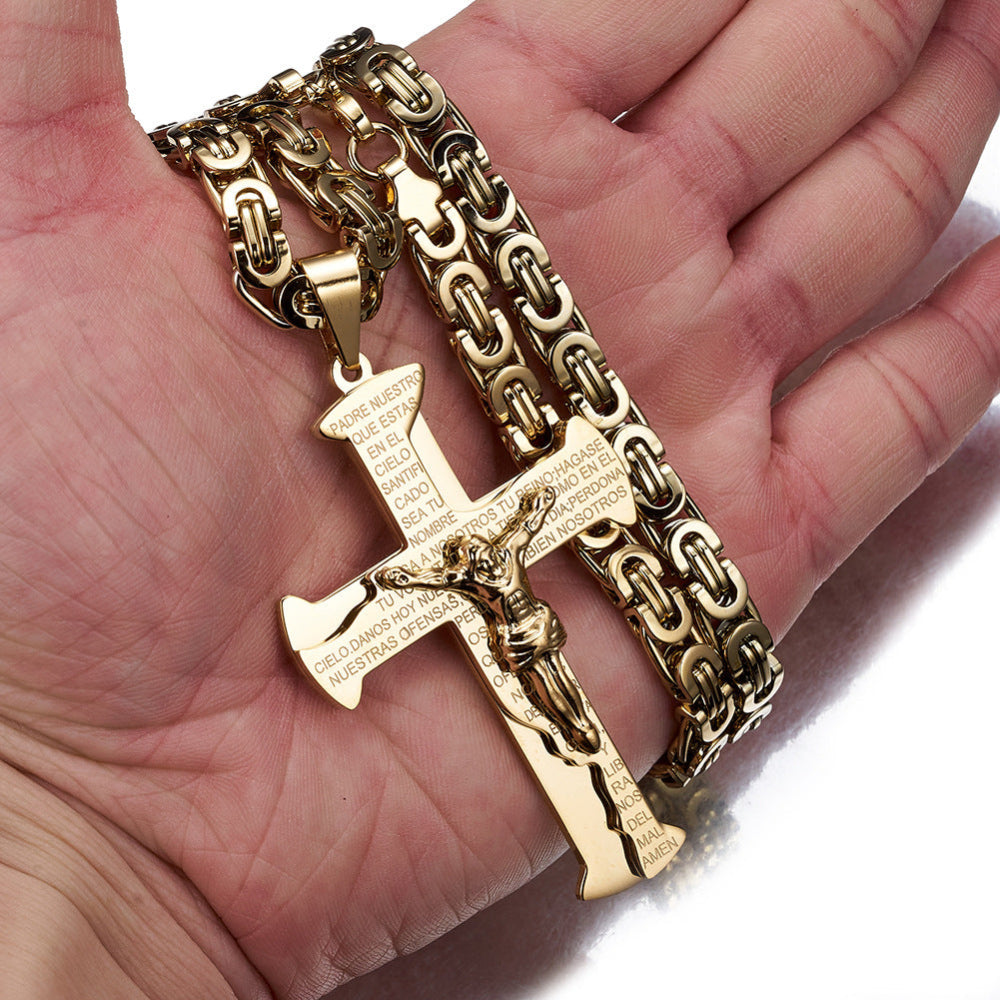 Christian Jesus Cross Pendant Men's Titanium Steel Necklace