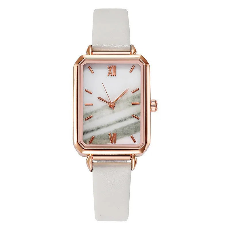 Retro Rectangular Women's Watch With Leather Strap