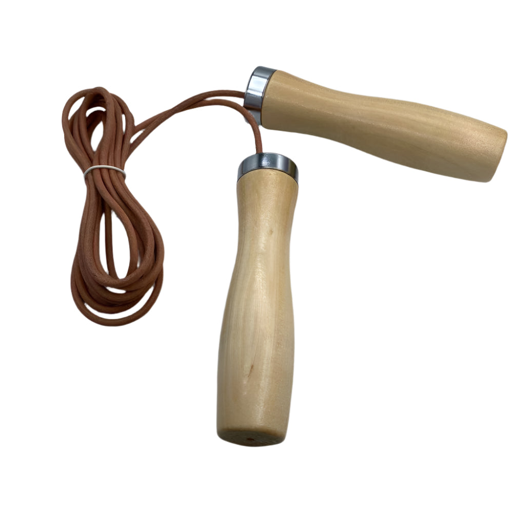 Real Cowhide Leather Rope With Solid Wood Handles Fitness Training Jump Rope.