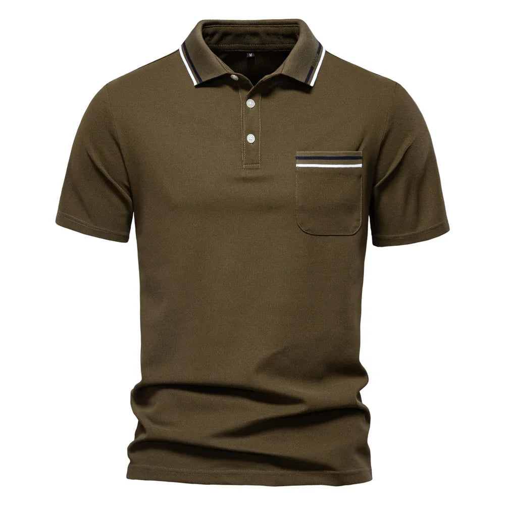Short-Sleeved Polo Shirt Striped Lapel Business Casual Top Men