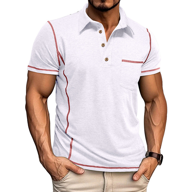 Short-Sleeved Lapel T-Shirt With Chest Pocket
