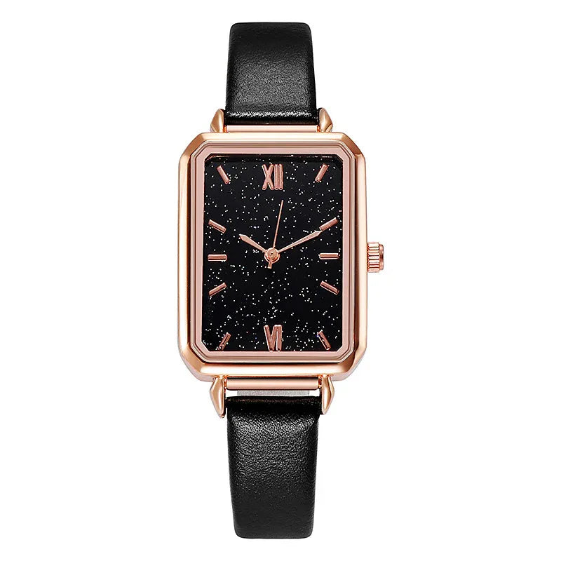 Retro Rectangular Women's Watch With Leather Strap