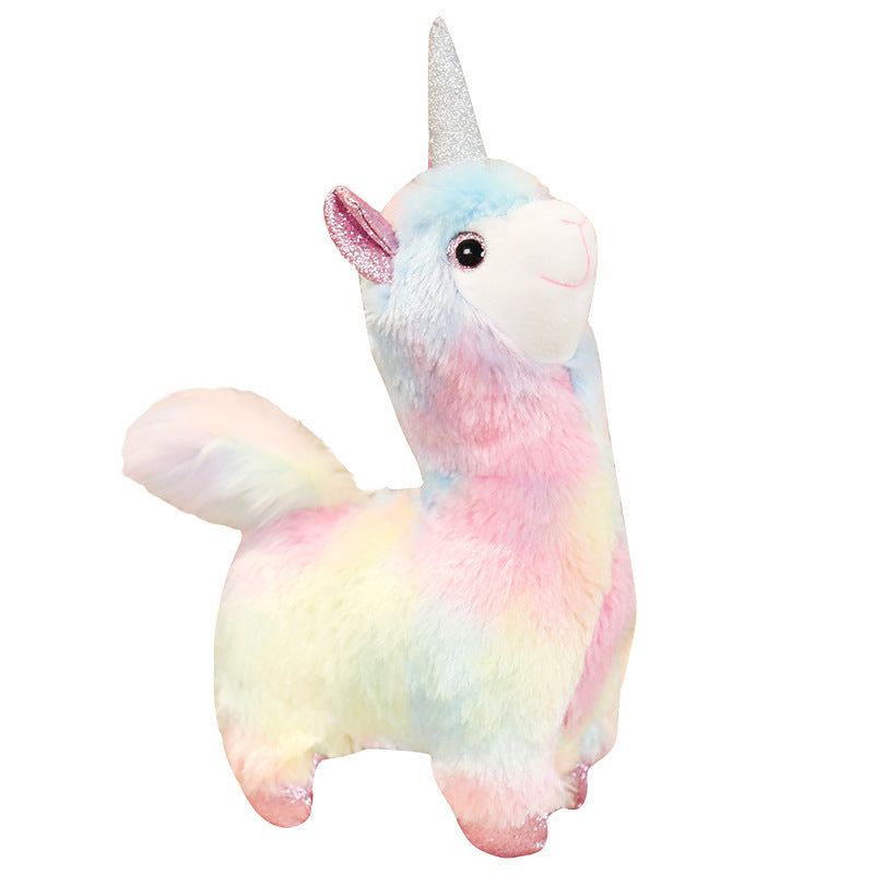 Colorful Horned Alpaca Plush Toy Doll Stuffed Animal For Kids