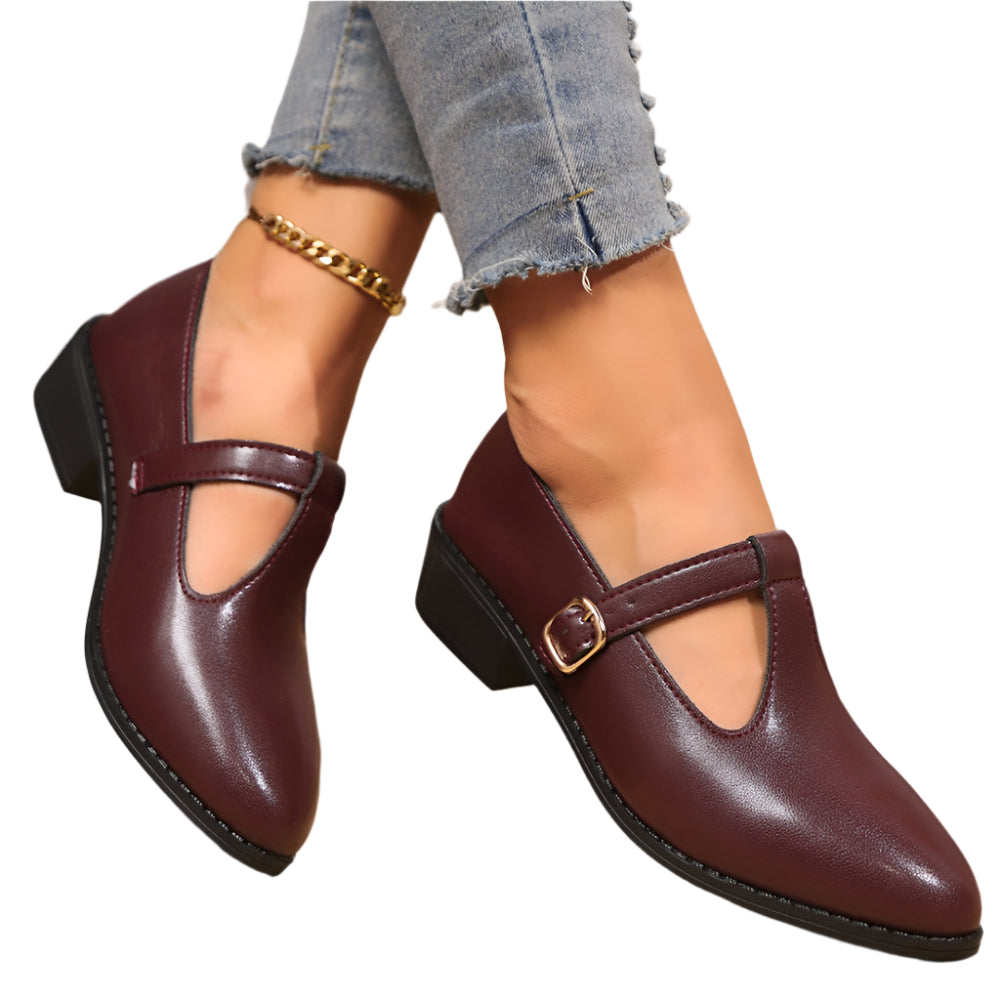 British Style Pointed Toe Shallow Mouth Buckle Shoes For Women