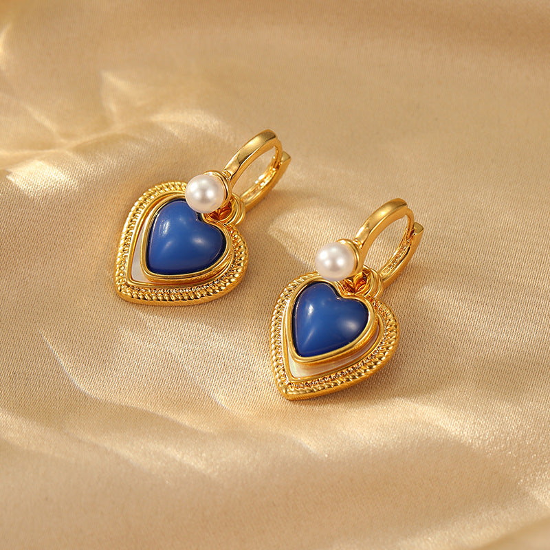 Natural Shell Klein Blue Loving Heart Earrings Clip For Women
