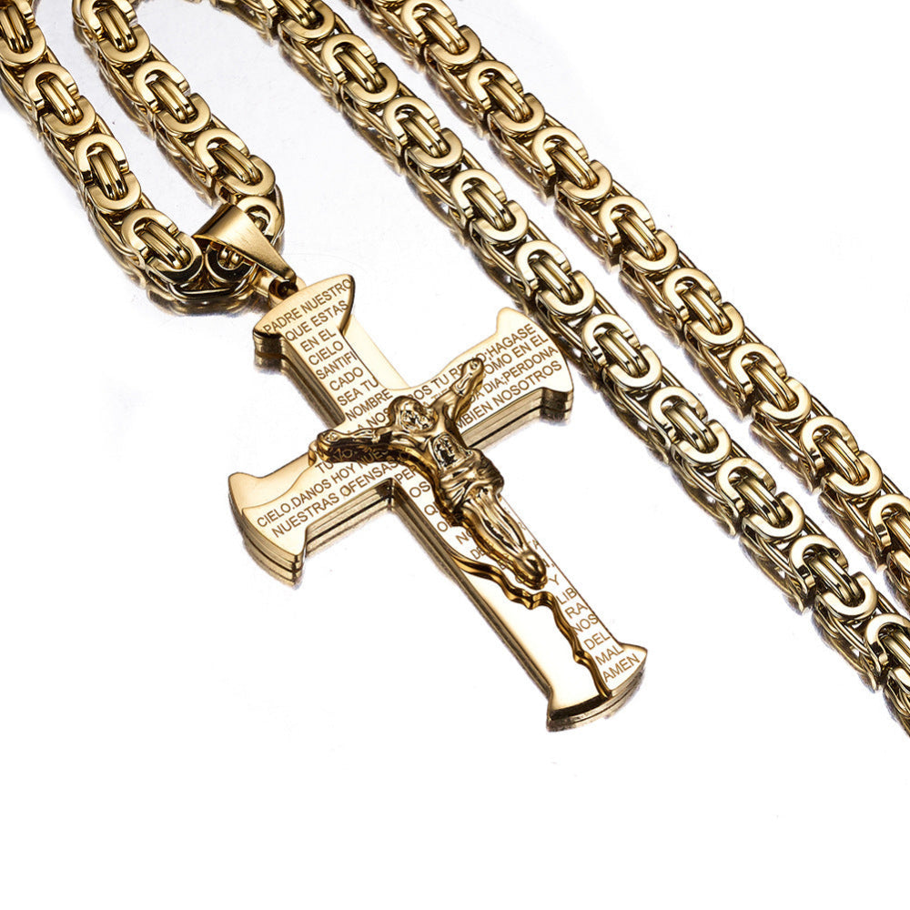 Christian Jesus Cross Pendant Men's Titanium Steel Necklace
