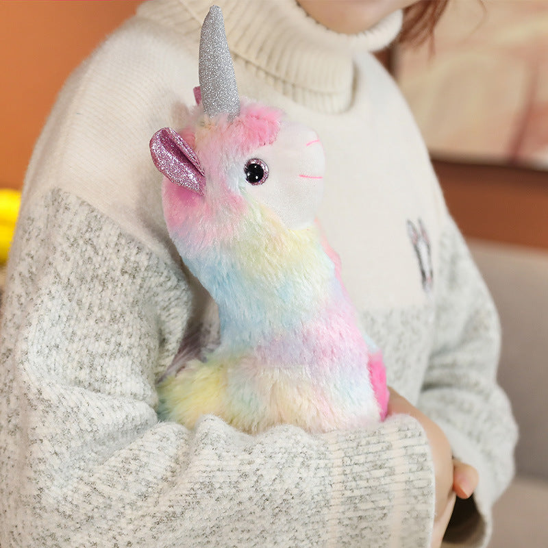 Colorful Horned Alpaca Plush Toy Doll Stuffed Animal For Kids