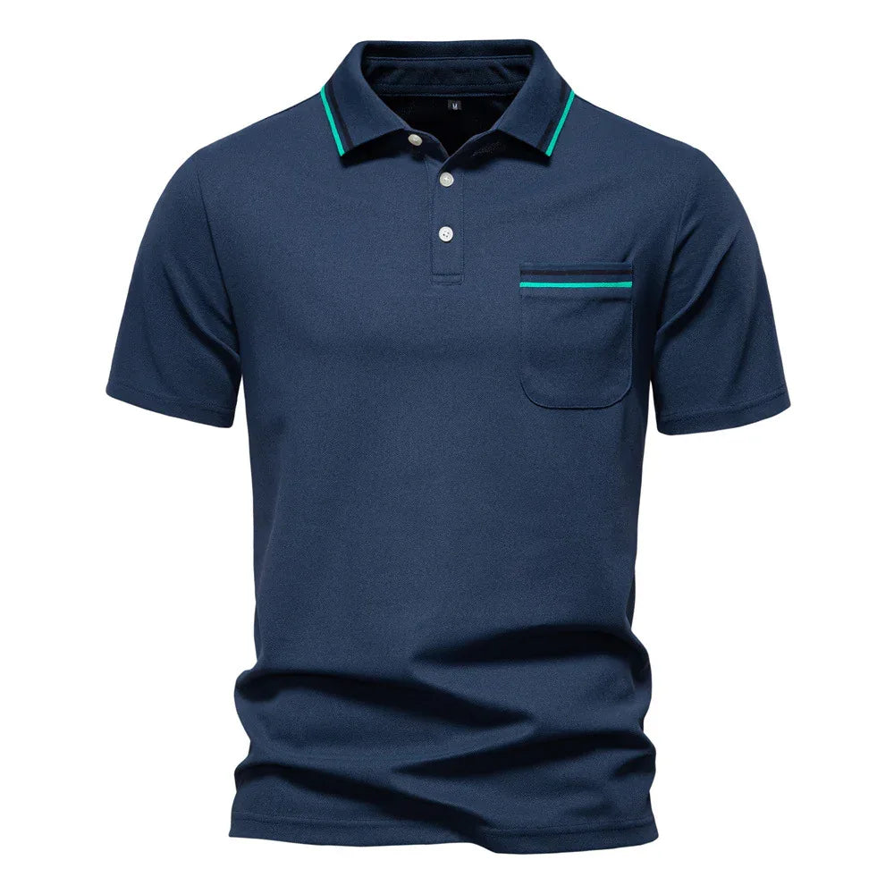 Short-Sleeved Polo Shirt Striped Lapel Business Casual Top Men