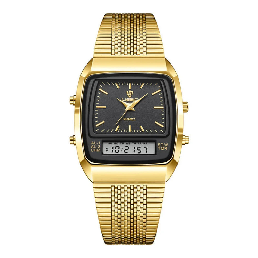 Business Casual Waterproof Double Display Electronic Quartz Watch