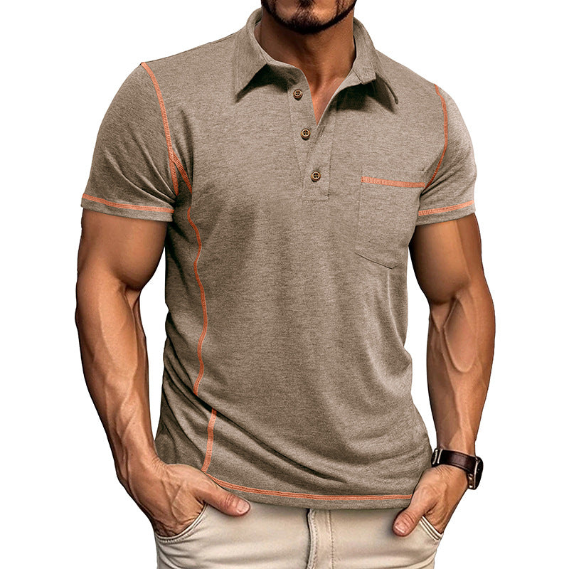 Short-Sleeved Lapel T-Shirt With Chest Pocket