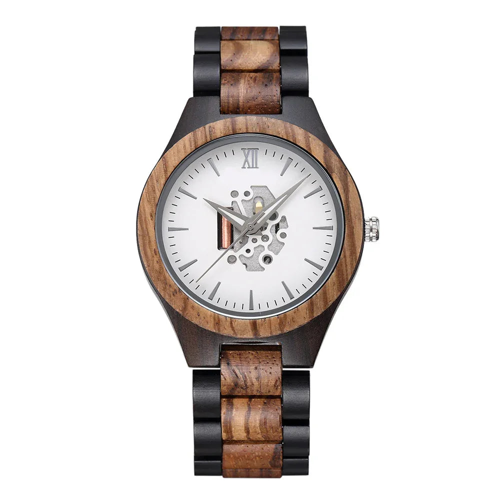 Men's Wooden Watch With 2035 Japanese Movement And Luminous Pointers