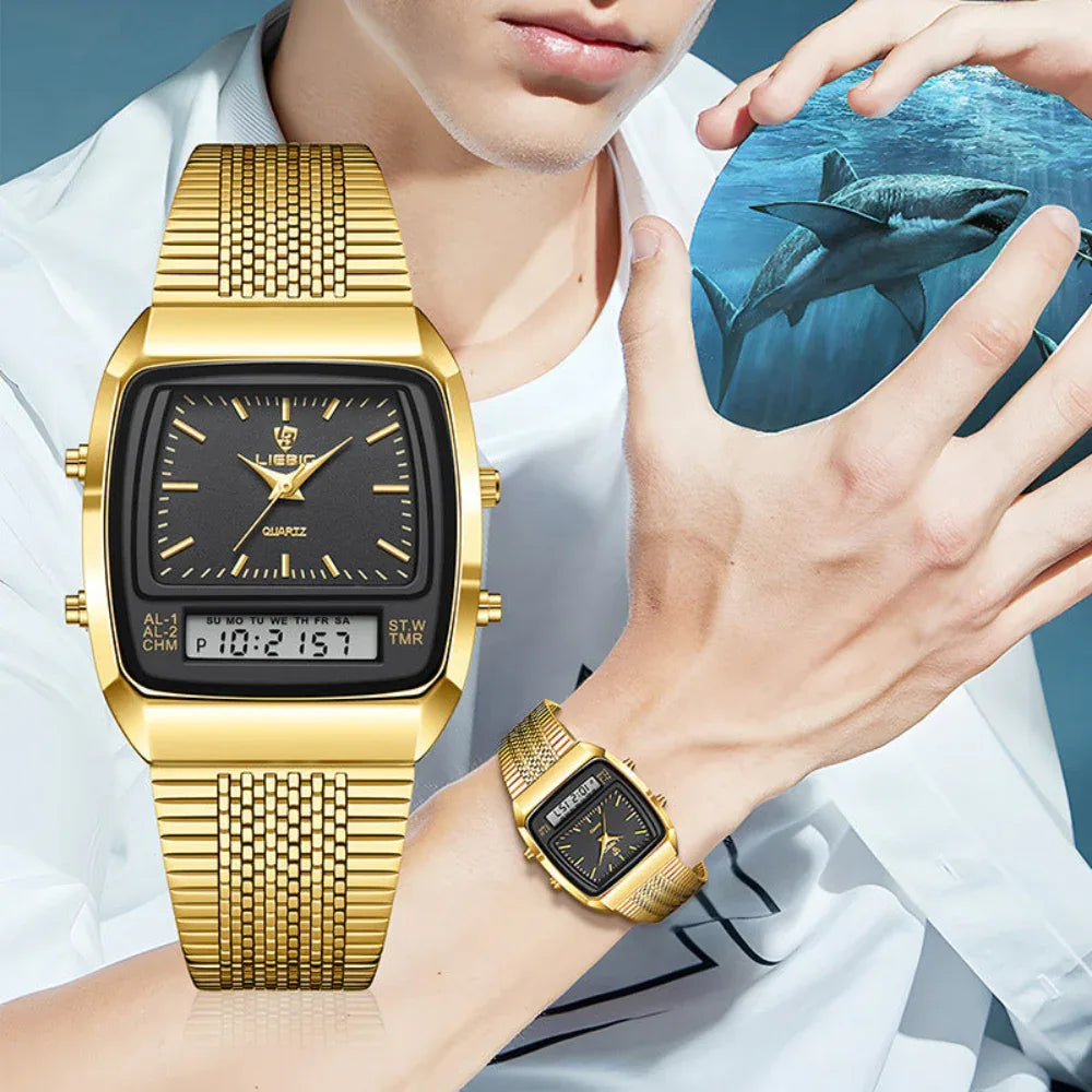 Business Casual Waterproof Double Display Electronic Quartz Watch