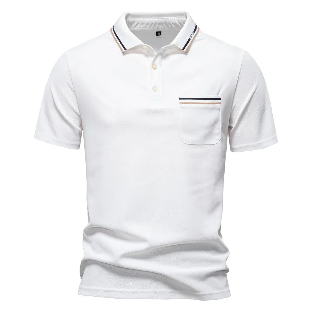 Short-Sleeved Polo Shirt Striped Lapel Business Casual Top Men