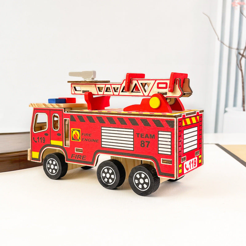 Colorful Wooden Fire Truck Children's Toy