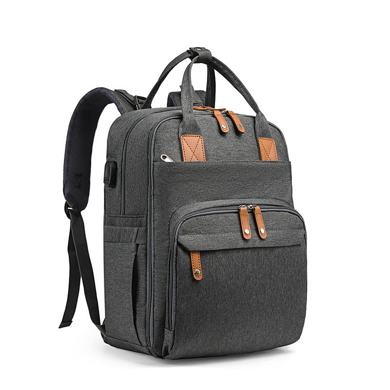 Maternity Unisex Diaper Bag With USB Charging Port Insulation Pockets Large Capacity And Portable Foldable Crib