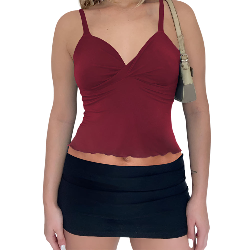 Women's Bow Camisole Backless Tank Waist Trimming Wave Edge Bandeau Sling Top