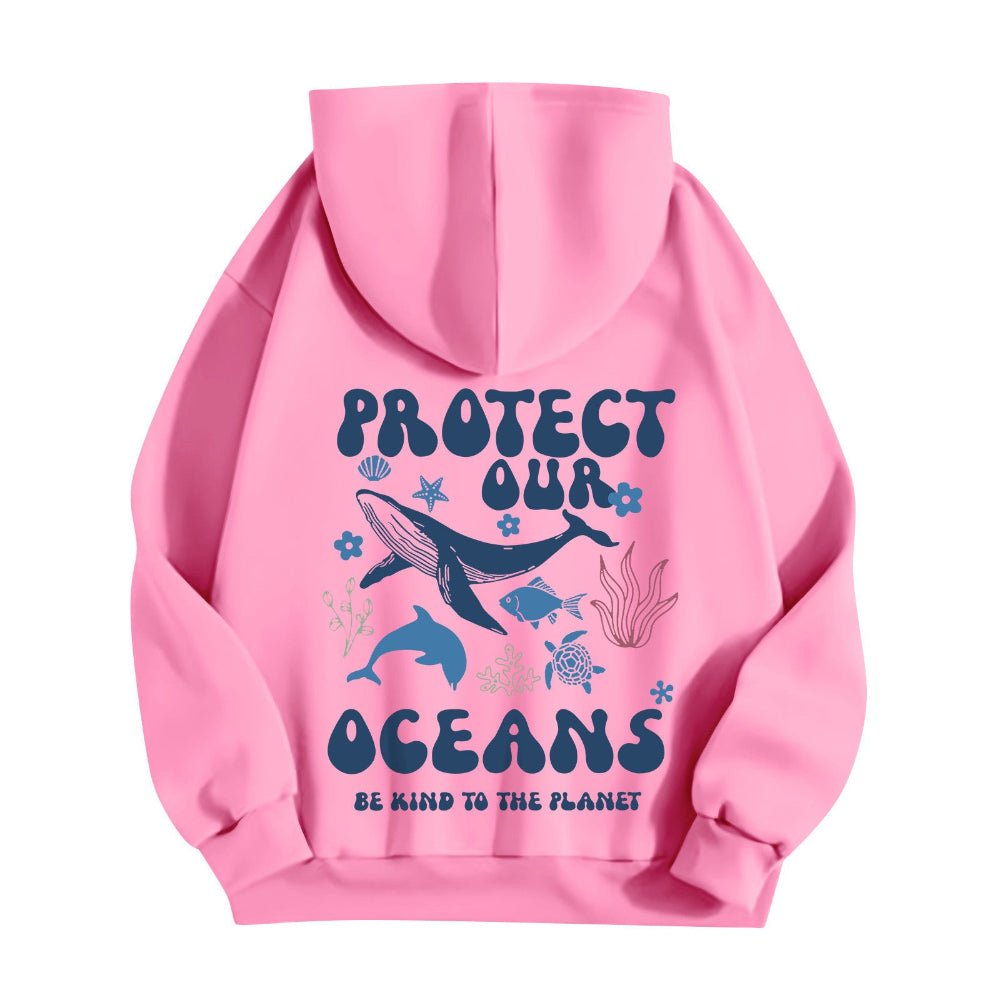 Women's Stylish And Lightweight Long Sleeve Save Our Oceans Pullover Hoodies