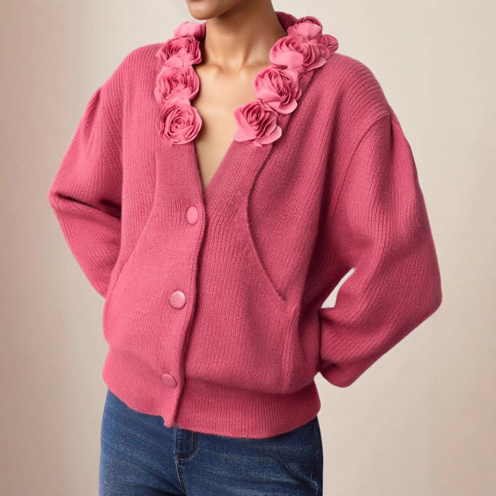 Autumn And Winter French Rose V-Neck Women's Sweater