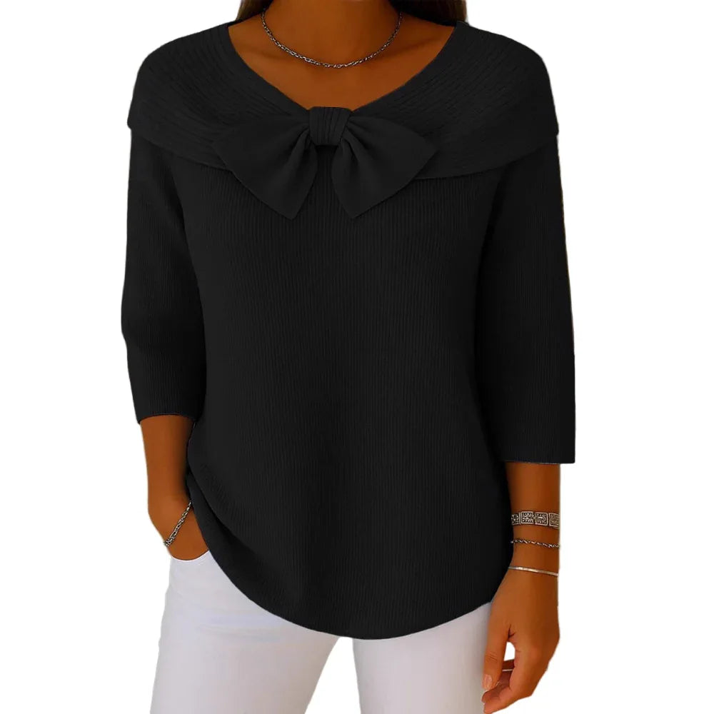 Knitted Bow Solid Color Sweater Autumn And Winter