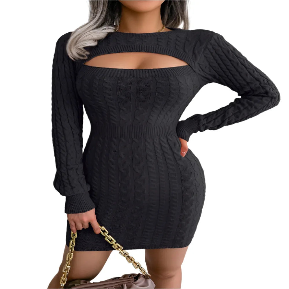 Acrylic Fabric Long Sleeves Solid Color Dress - Weriion