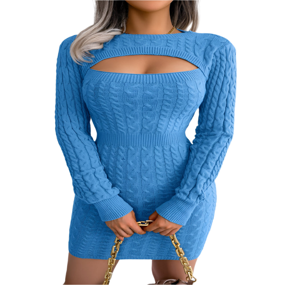 Acrylic Fabric Long Sleeves Solid Color Dress - Weriion