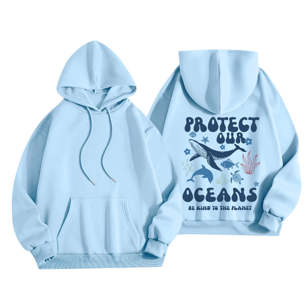 Women's Stylish And Lightweight Long Sleeve Save Our Oceans Pullover Hoodies