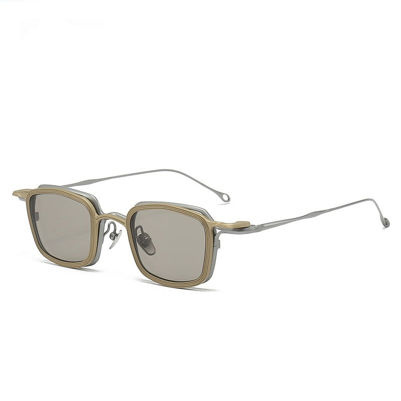Niche Square Clip Pure Titanium Artistic Retro Myopia Sunglasses