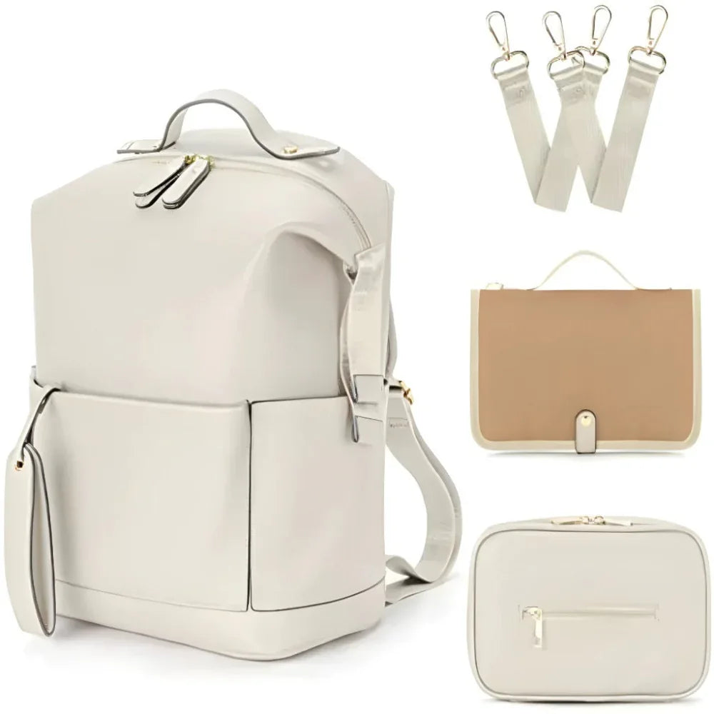 Mummy PU Leather Waterproof Diaper Bag Large Capacity Backpack
