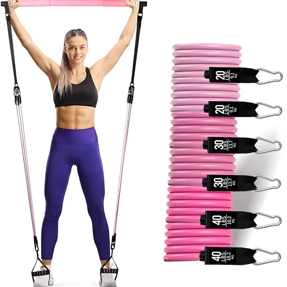 Fitness Workout Yoga Gymnastic Bar Reinforced Resistance Bands Pull Rope Set.
