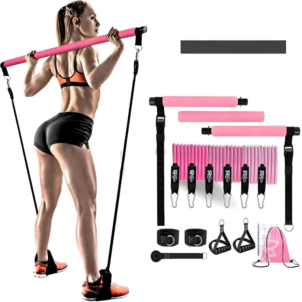 Fitness Workout Yoga Gymnastic Bar Reinforced Resistance Bands Pull Rope Set.